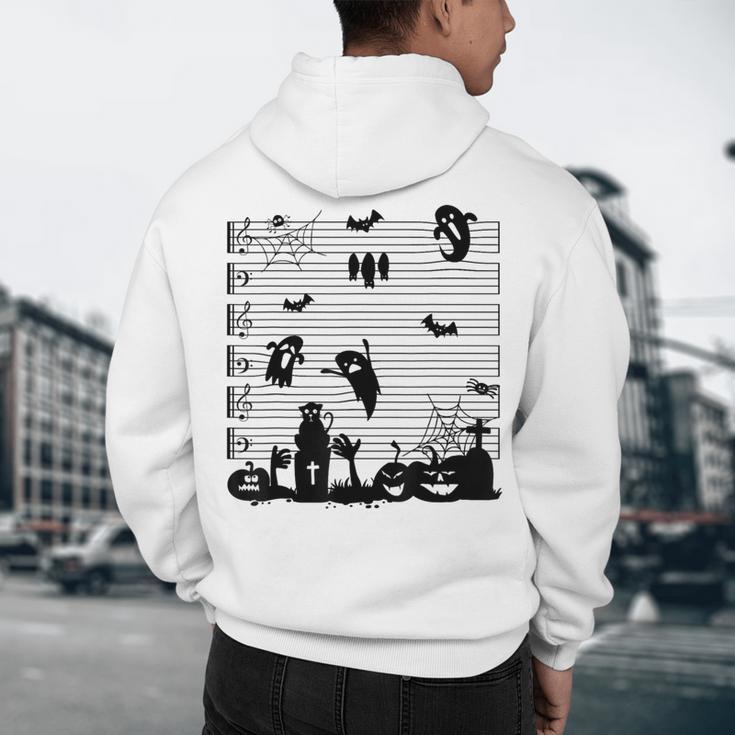 Halloween Music Note Clefs Spooky Ghost For Music Teacher Men's Hoodie Back Print, novelty gifts, funny gifts