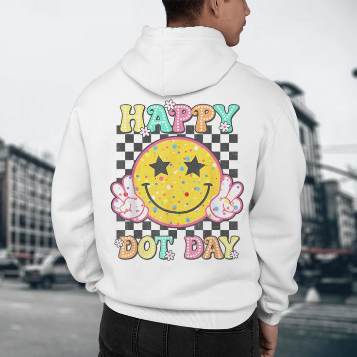 Happy Dot Day Hippie Flowers Smile Face Groovy Teacher Kids Men's Hoodie Back Print, novelty gifts, funny gifts Happy Dot Day Hippie Flowers Smile Face Groovy Teacher Kids Men's Hoodie Back Print, novelty gifts, funny gifts