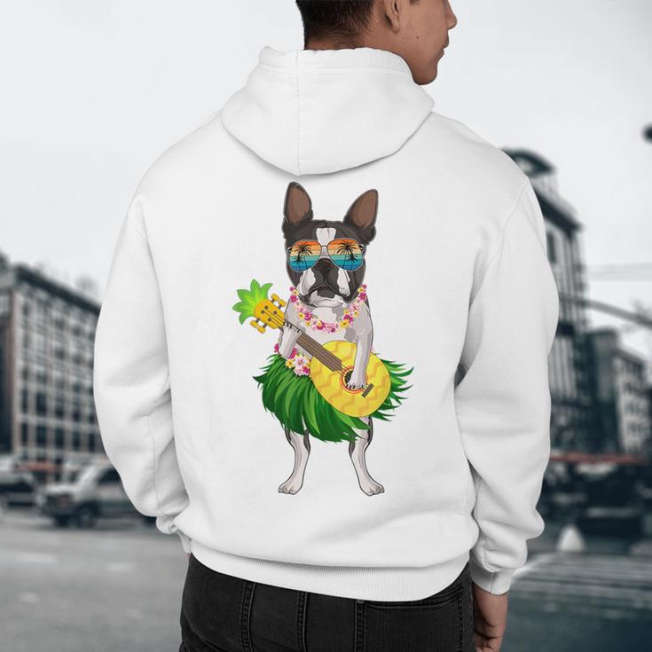Hawaiian Boston Terrier Dog Pineapple Ukulele Summer For Men Women Girls Kids Men's Hoodie Back Print, novelty gifts, funny gifts