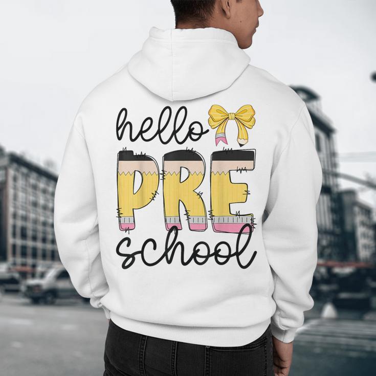 Hello Pre-K Preschool Back To School First Day Teacher Kids Men's Hoodie Back Print, novelty gifts, funny gifts