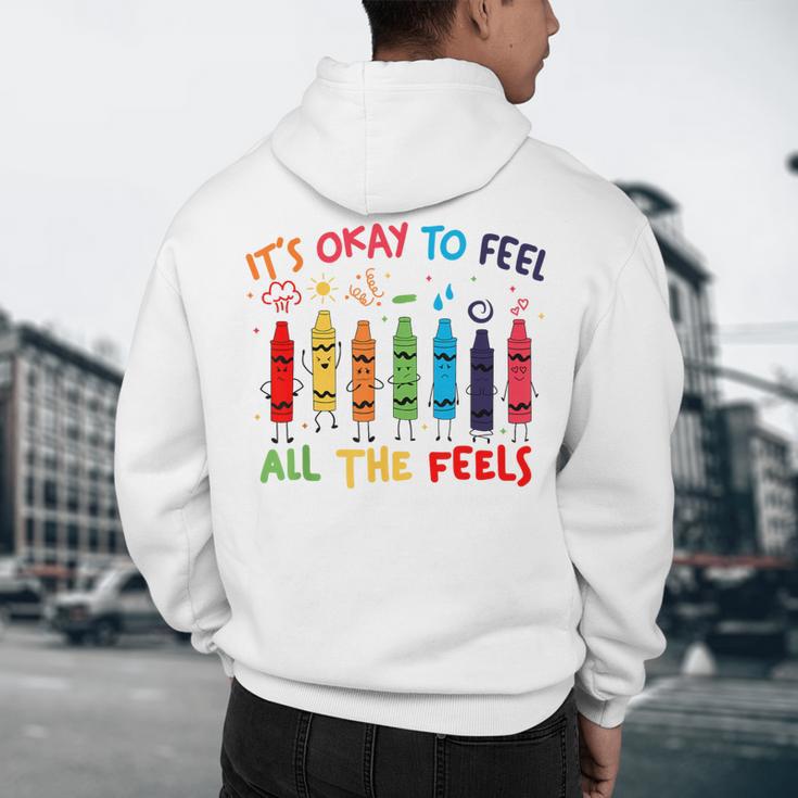 Its Okay To Feel All The Feels Mood Color Crayons Teacher Men's Hoodie Back Print, novelty gifts, funny gifts Its Okay To Feel All The Feels Mood Color Crayons Teacher Men's Hoodie Back Print, novelty gifts, funny gifts