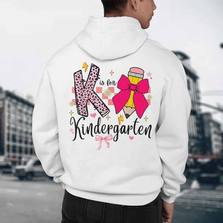 K Is For Kindergarten Teacher Coquette Bow Back To School Men's Hoodie Back Print, novelty gifts, funny gifts