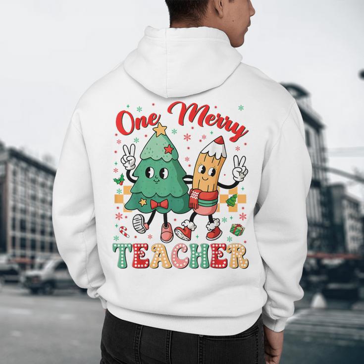 One Merry Teacher Groovy Christmas Tree Pjs Xmas Teacher Men's Hoodie Back Print, novelty gifts, funny gifts
