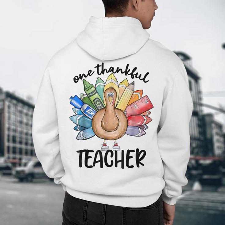 One Thankful Teacher Turkey Pencil Thanksgiving Teachers Men's Hoodie Back Print, novelty gifts, funny gifts