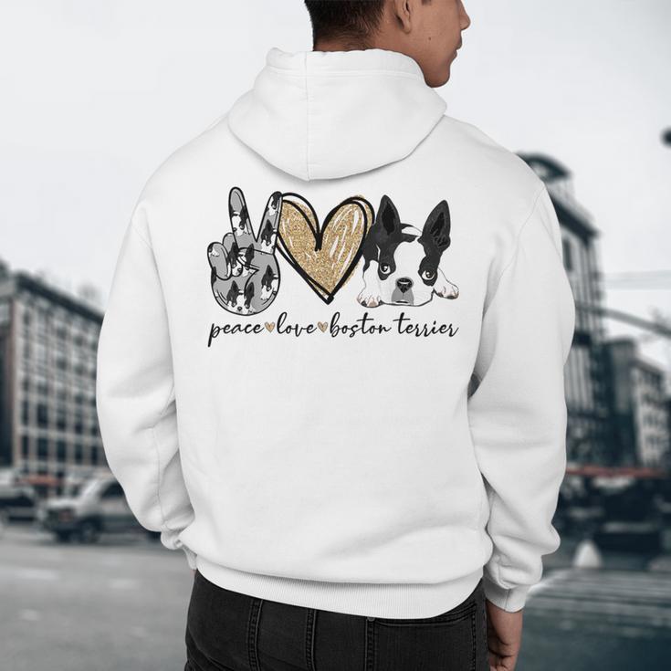 Peace Love Boston Terrier Boston Terrier Lover Dog Mom Men's Hoodie Back Print, novelty gifts, funny gifts