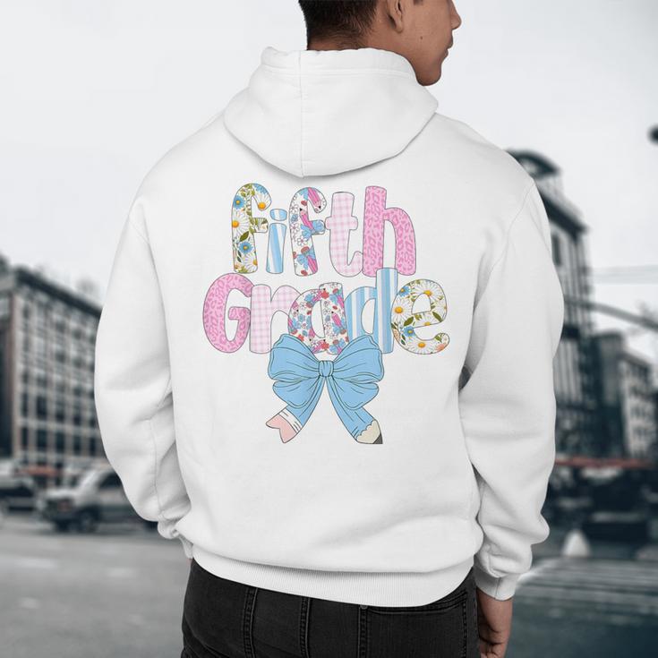 Preppy Fifth Grade Teacher Blue Floral Coquette Pencil Bow Men's Hoodie Back Print, novelty gifts, funny gifts Preppy Fifth Grade Teacher Blue Floral Coquette Pencil Bow Men's Hoodie Back Print, novelty gifts, funny gifts