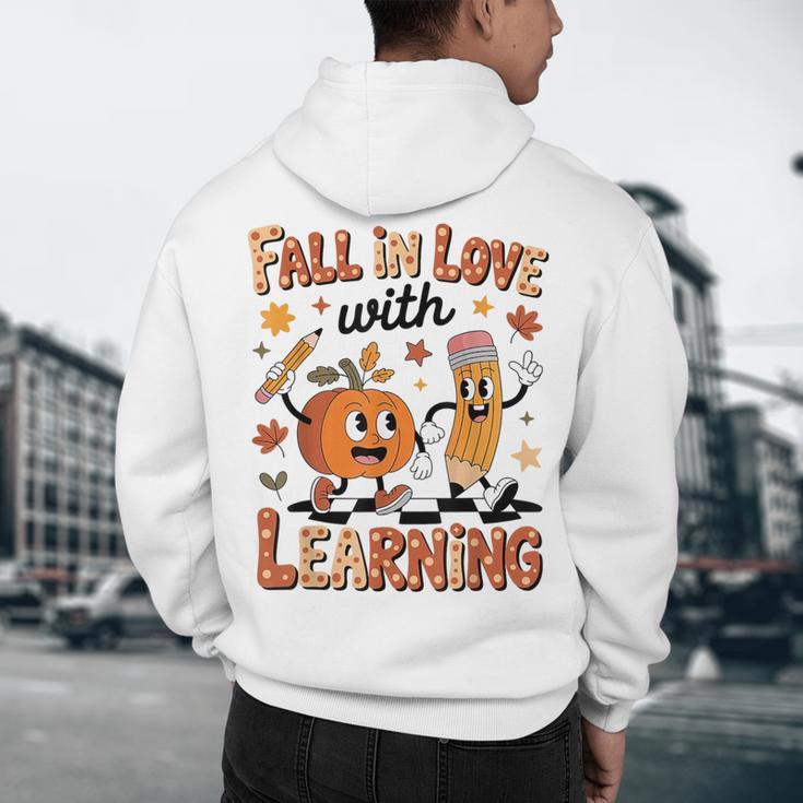 Retro Fall In Love With Learning Autumn Pumpkin Teacher Kids Men's Hoodie Back Print, novelty gifts, funny gifts