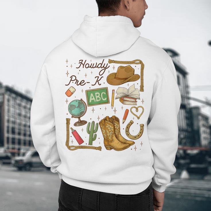 Retro Howdy Pre-K Back To School Western Teacher Men's Hoodie Back Print, novelty gifts, funny gifts