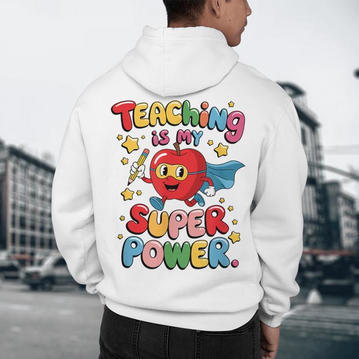 Retro Teaching Is My Superpower Apple Teacher Appreciation Men's Hoodie Back Print, novelty gifts, funny gifts
