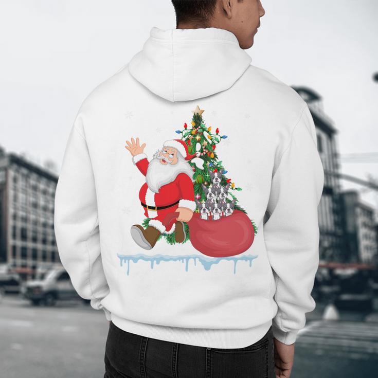Santa Ugly Christmas Tree Lights Boston Terrier Dog Lover Men's Hoodie Back Print, novelty gifts, funny gifts