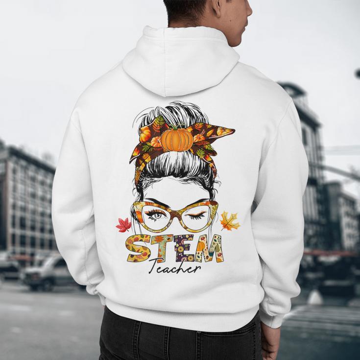 STEM Teacher Messy Bun Fall Vibes Autumn Thanksgiving Men Women Men's Hoodie Back Print, novelty gifts, funny gifts