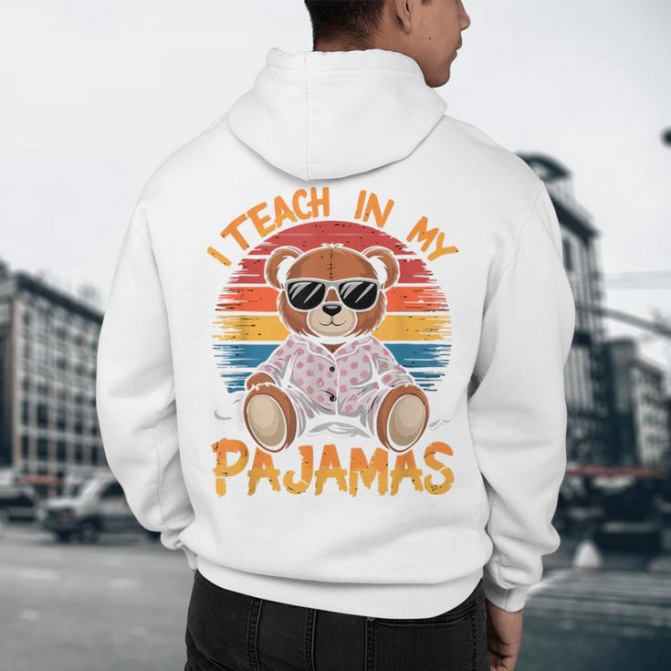 I Teach In My Pajamas Teacher Sunset Bear Retro Men's Hoodie Back Print, novelty gifts, funny gifts I Teach In My Pajamas Teacher Sunset Bear Retro Men's Hoodie Back Print, novelty gifts, funny gifts