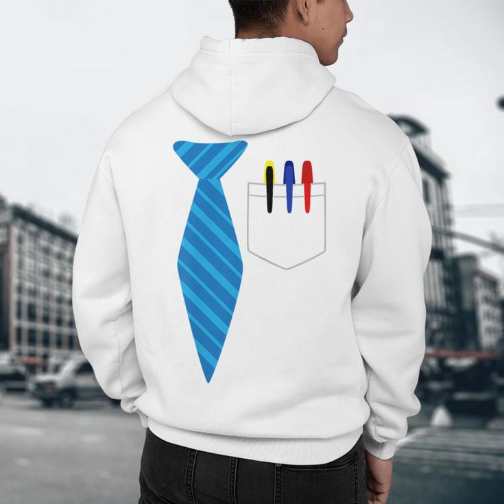 Teacher Tie & Pocket Protector Costume School Men's Hoodie Back Print, novelty gifts, funny gifts
