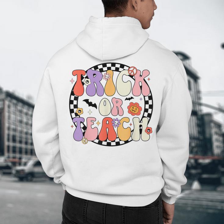 Trick Or Teach Retro Groovy Halloween Teacher Men's Hoodie Back Print, novelty gifts, funny gifts