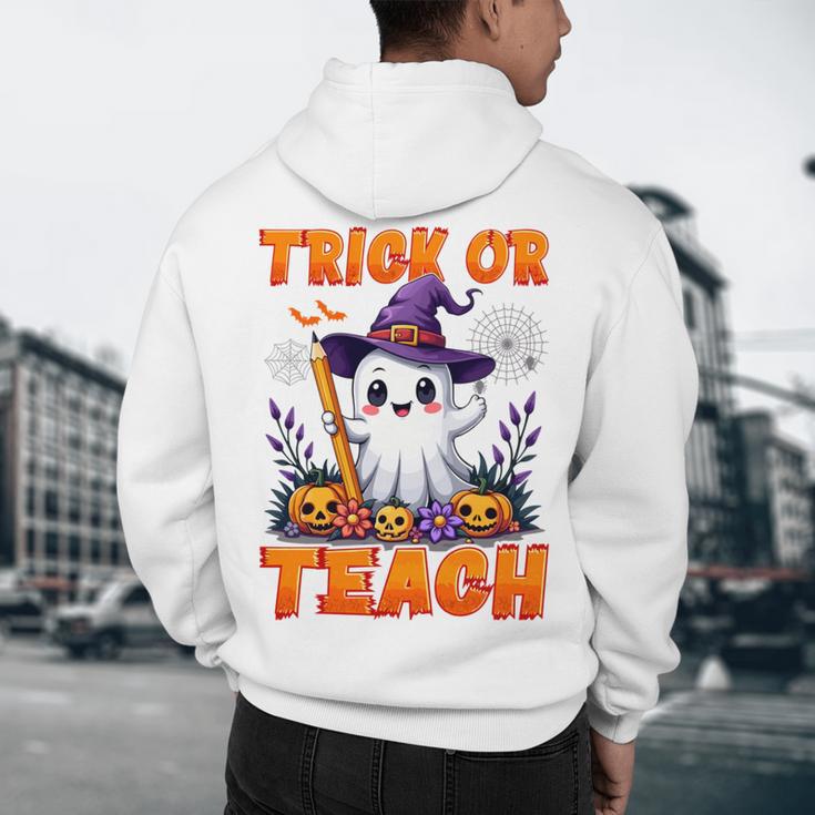 Trick Or Teach Teacher Halloween Ghost Pencil Floral Men's Hoodie Back Print, novelty gifts, funny gifts