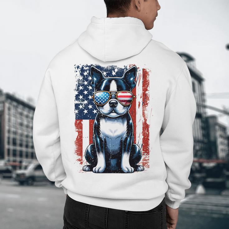Vintage Boston Terrier Dog American US USA Flag Pets Dogs Men's Hoodie Back Print, novelty gifts, funny gifts