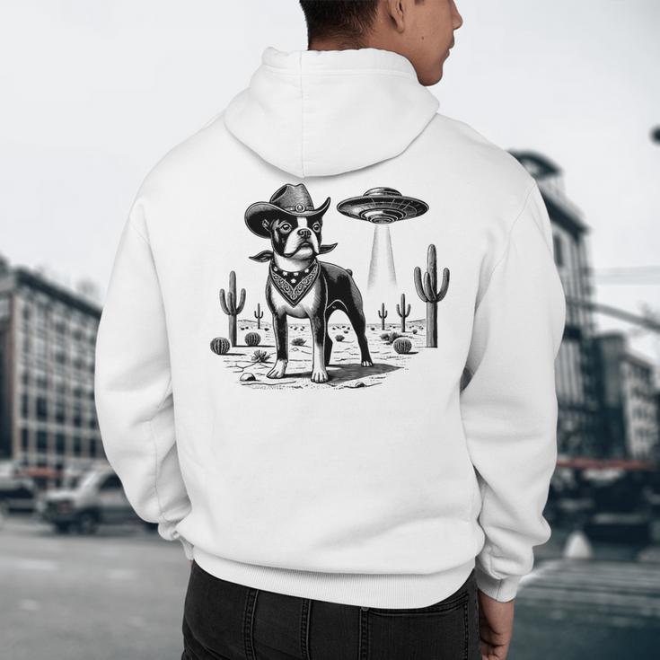 Vintage Boston Terrier UFO Western Wild West Dog Mom Dad Men's Hoodie Back Print, novelty gifts, funny gifts