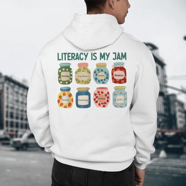 Women Literacy Is My Jam Literacy Teacher Reading Teacher Men's Hoodie Back Print, novelty gifts, funny gifts