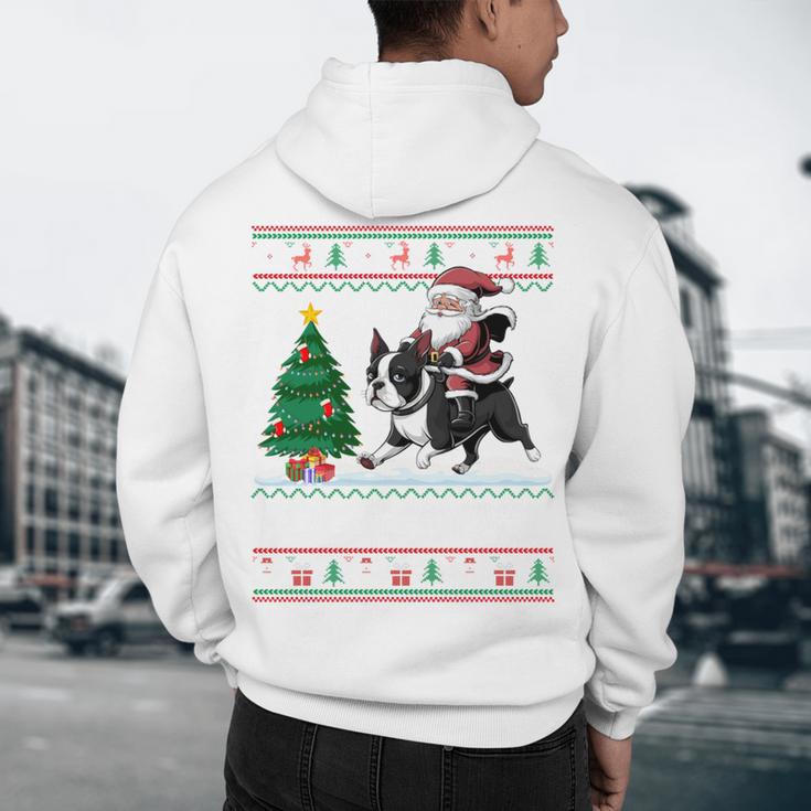 Xmas Tree Lighting Santa Riding Boston Terrier Christmas Men's Hoodie Back Print, novelty gifts, funny gifts