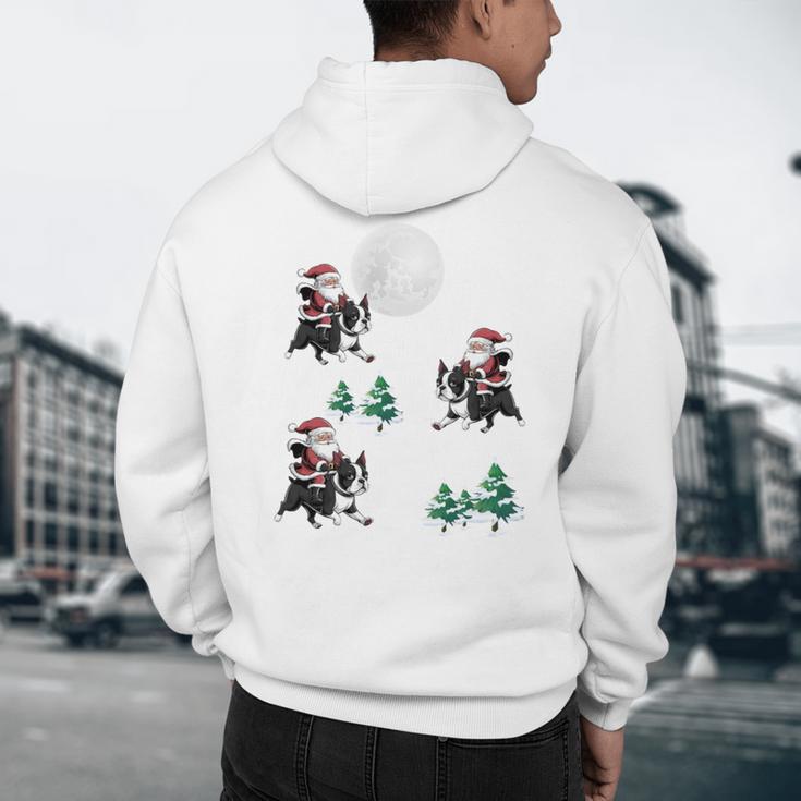 Xmas Tree Santa Riding Boston Terrier Christmas Men's Hoodie Back Print, novelty gifts, funny gifts