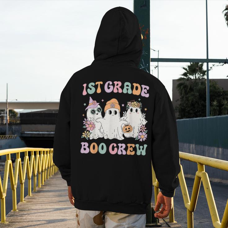1st Grade Boo Crew Groovy Halloween Floral Ghost Kid Teacher Men's Hoodie Back Print, Groovy Teacher Gifts, funny design