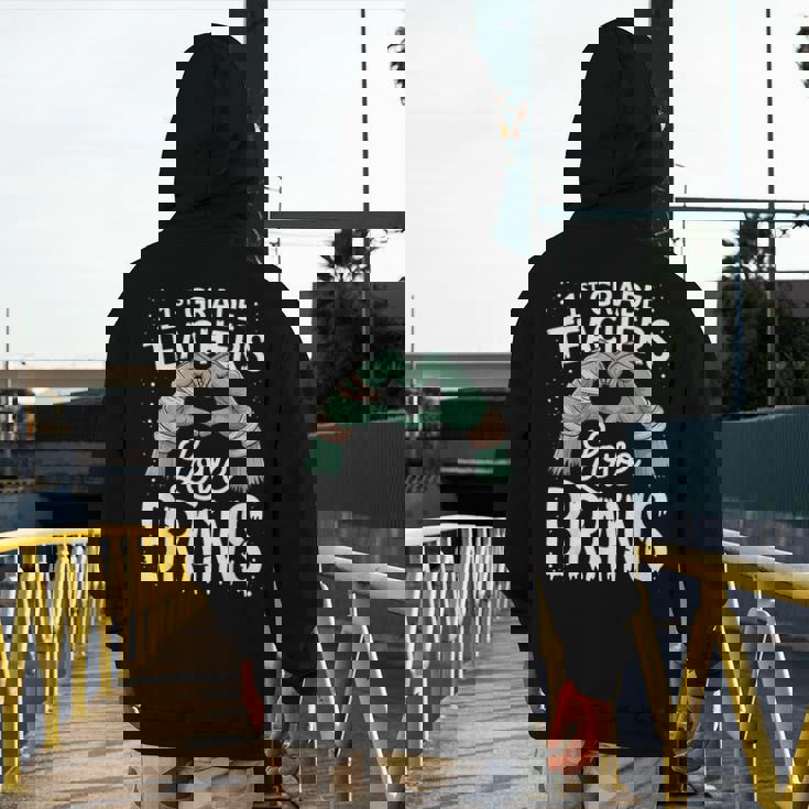 1st Grade Teachers Love Brains Shirt Halloween Teacher Men&#x27;s Hoodie Back Print, funny design