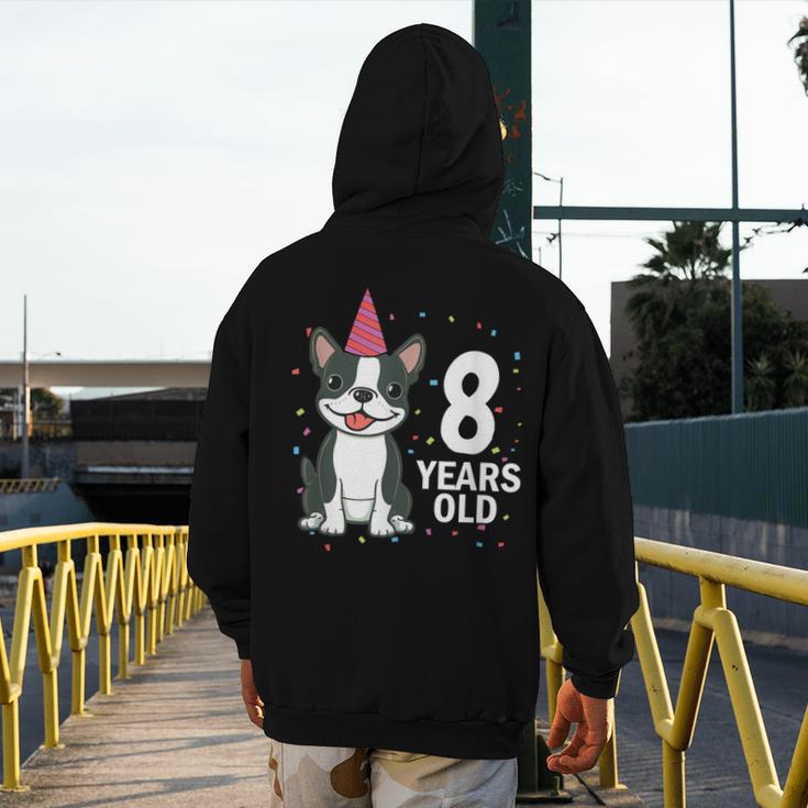 8 Years Old Birthday Boston Terrier Dog Lover 8th Party Kid Men's Hoodie Back Print, funny design