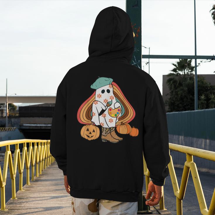 Art Teacher Painting Brushes Retro Pumpkin Ghost Artist Men's Hoodie Back Print, funny design Art Teacher Painting Brushes Retro Pumpkin Ghost Artist Men's Hoodie Back Print, funny design