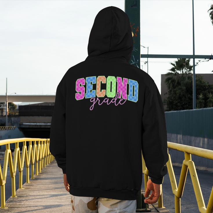 Back To School Neon Checkered Second Grade Colorful Teacher Men's Hoodie Back Print, funny design Back To School Neon Checkered Second Grade Colorful Teacher Men's Hoodie Back Print, funny design