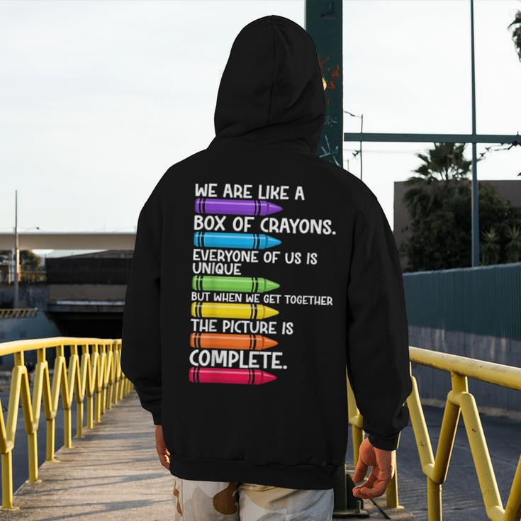 Back To School Teacher We Are Like A Box Of Crayons Men's Hoodie Back Print, funny design Back To School Teacher We Are Like A Box Of Crayons Men's Hoodie Back Print, funny design