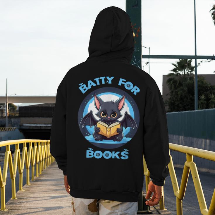 Batty About Books Lover Teacher Librarian Bookish Halloween For Men Women Kids Men's Hoodie Back Print, funny design