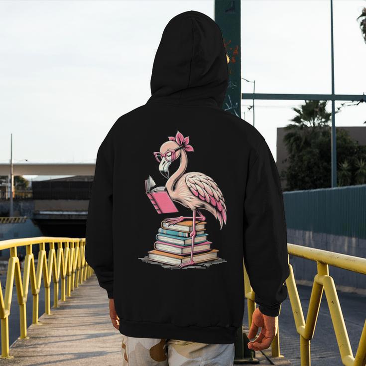 Book Lover Cute Flamingo Reading Teacher Librarian Women Men's Hoodie Back Print, funny design