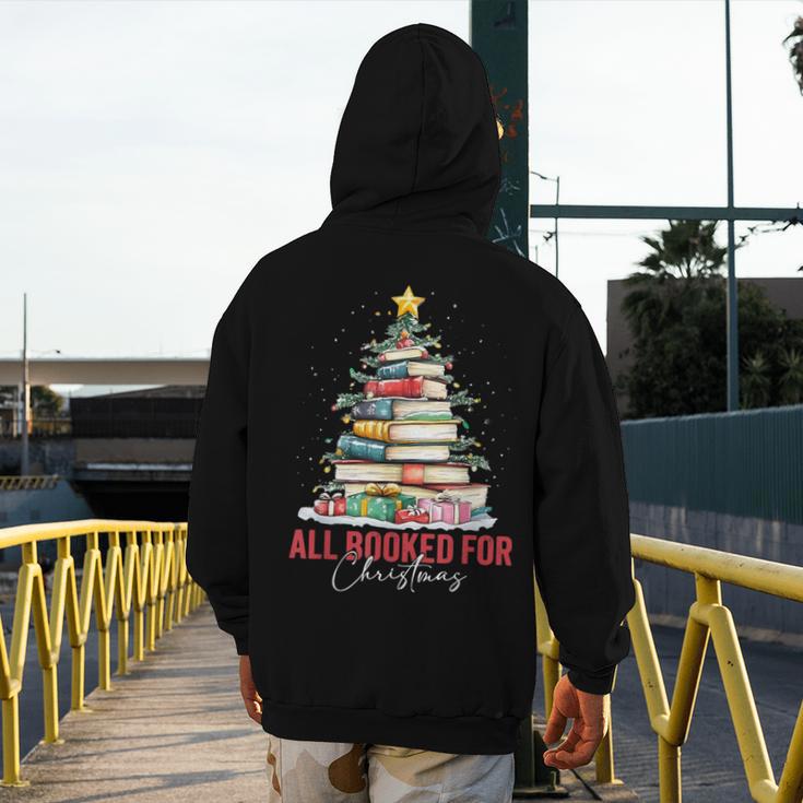 All Booked For Christmas Xmas Tree Teacher Holiday Pajamas Men's Hoodie Back Print, funny design