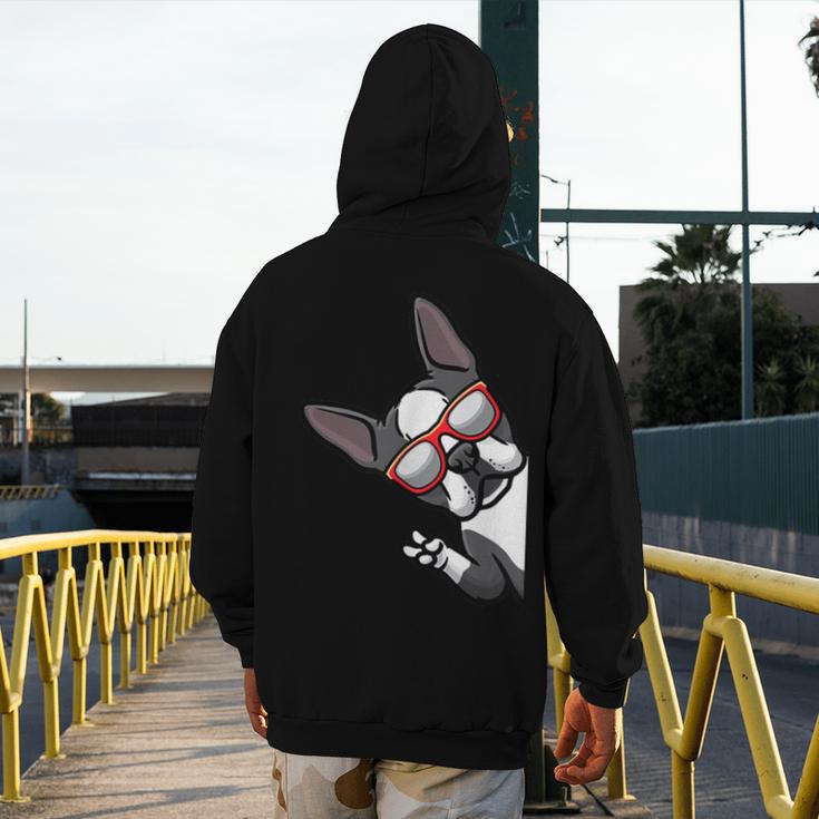 Boston Terrier Dog From Side Boston Bull Men's Hoodie Back Print, funny design