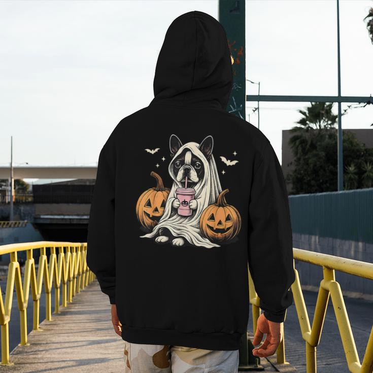 Boston Terrier Ghost Boo Halloween Costume Spooky Season Men's Hoodie Back Print, Boston Terrier Ghost Gifts, Boston Terrier Halloween Gifts, funny design