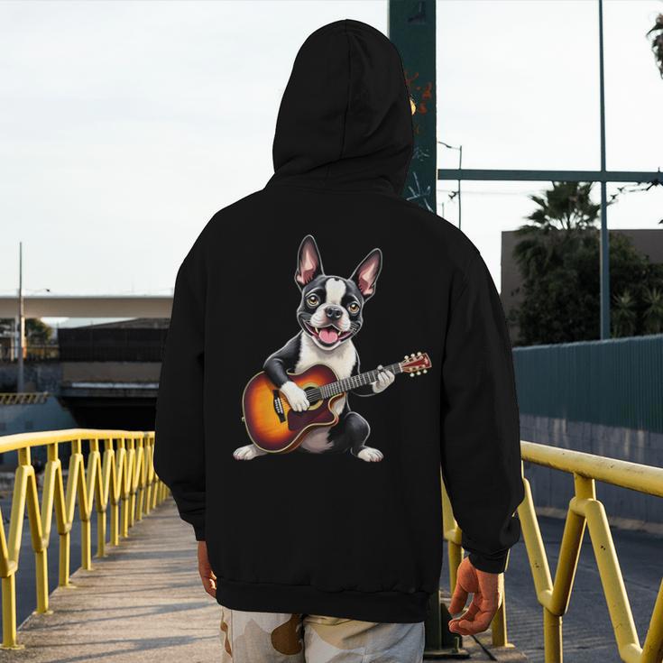 Boston Terrier Playing Guitar Boston Terrier Men's Hoodie Back Print, funny design