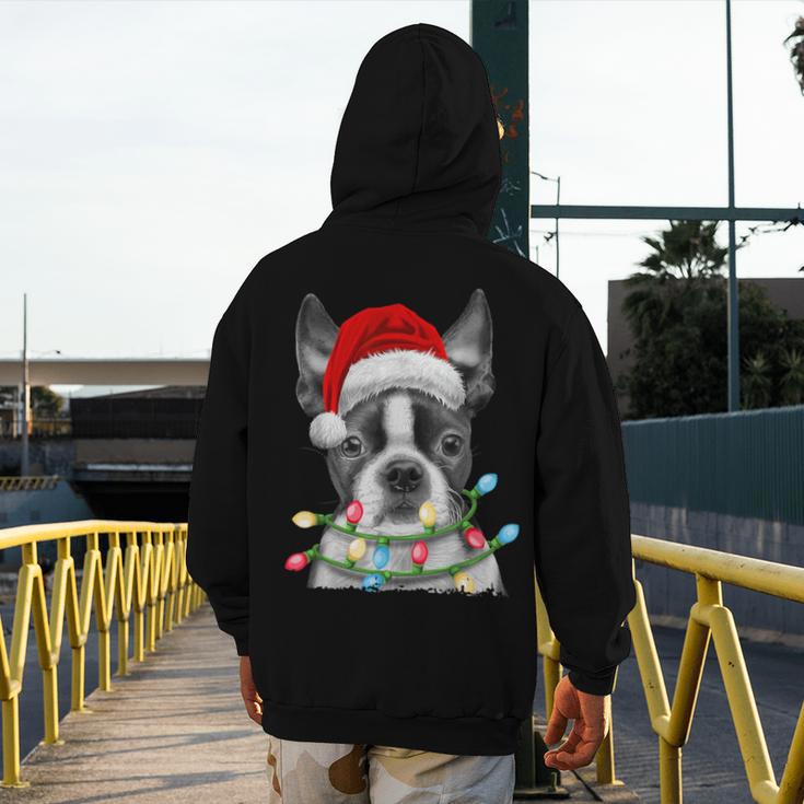 Boston Terrier Santa Christmas Tree Lights Xmas Boys Men Dog Men's Hoodie Back Print, Boston Terrier Christmas Gifts, funny design