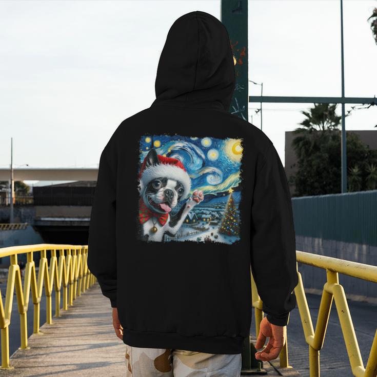 Boston Terrier Santa Starry Night Van Gogh Christmas Dog Men Women Kids Men's Hoodie Back Print, Boston Terrier Christmas Gifts, funny design