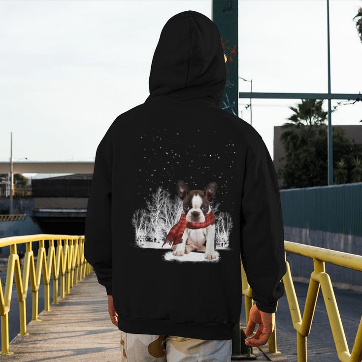 Boston Terrier In The Snow Merry Christmas Winter Men's Hoodie Back Print, Boston Terrier Christmas Gifts, funny design