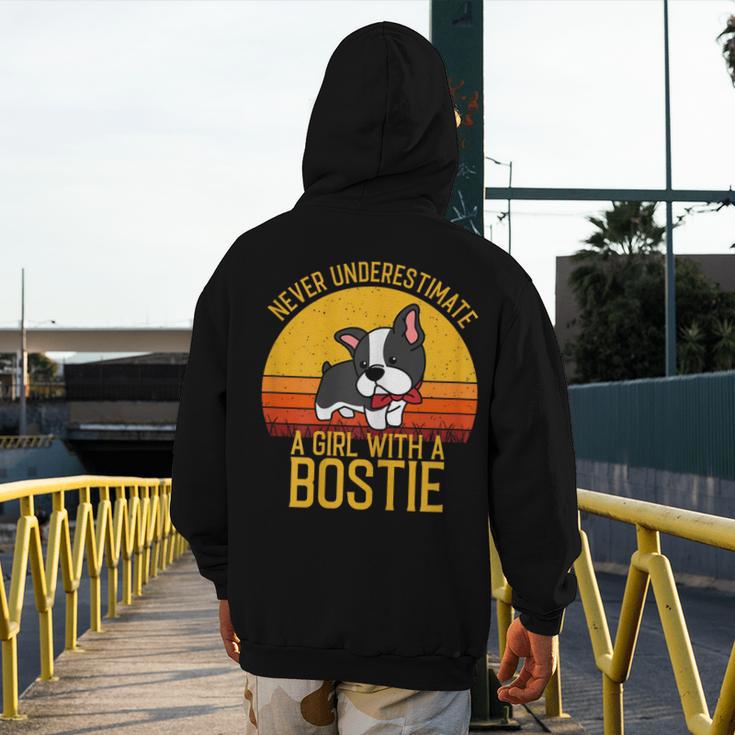 Boston Terrier Never Underestimate a Girl With a Bostie Men's Hoodie Back Print, funny design
