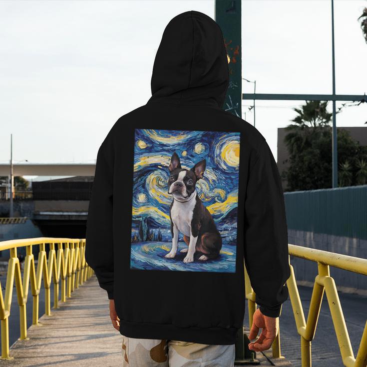 Boston Terrier Van Gogh Starry Night Men's Hoodie Back Print, funny design
