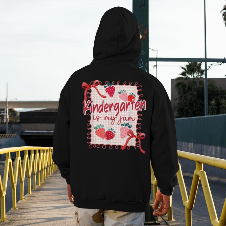 Bow Strawberry Kindergarten Is My Jam Teacher Kinder Team Men's Hoodie Back Print, funny design