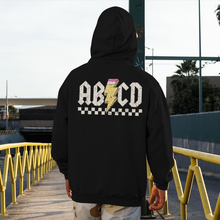 Boys Girls Teachers ABCD Rock Graphic Back To School Class Men's Hoodie Back Print, funny design