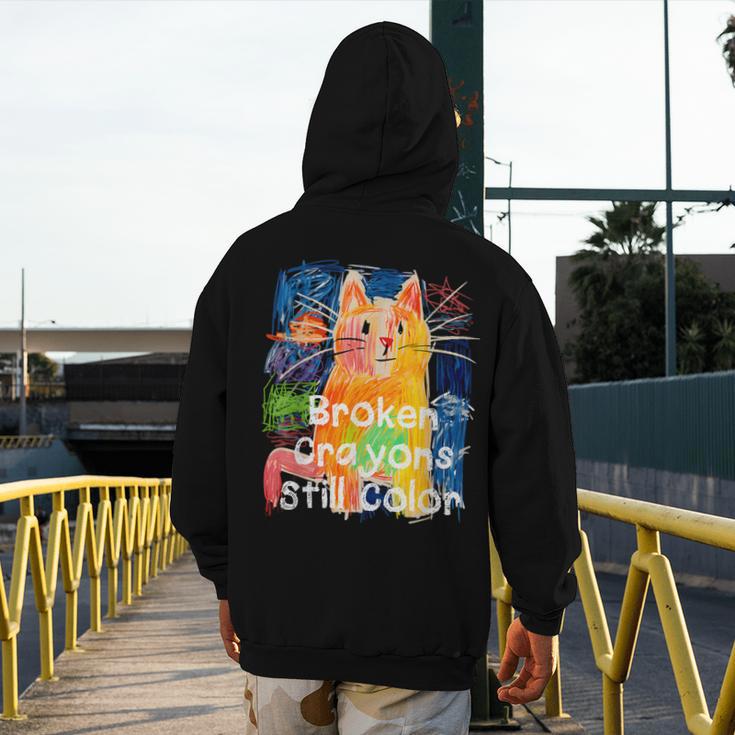 Broken Crayons Still Color Cat Teacher Men's Hoodie Back Print, funny design Broken Crayons Still Color Cat Teacher Men's Hoodie Back Print, funny design