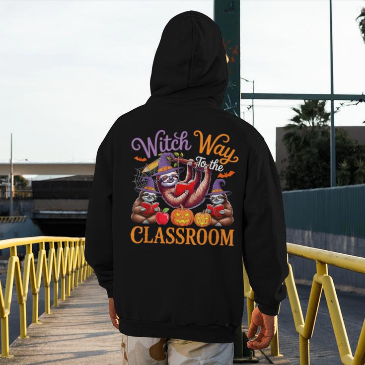 Way To Classroom Halloween Witch Three Cute Sloths Teacher Men's Hoodie Back Print, funny design Way To Classroom Halloween Witch Three Cute Sloths Teacher Men's Hoodie Back Print, funny design