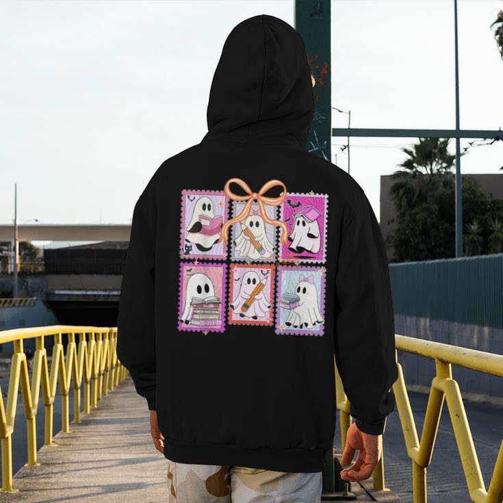 Coquette Bow Spooky Teacher Ghost Halloween Trick Or Teach Men's Hoodie Back Print, funny design