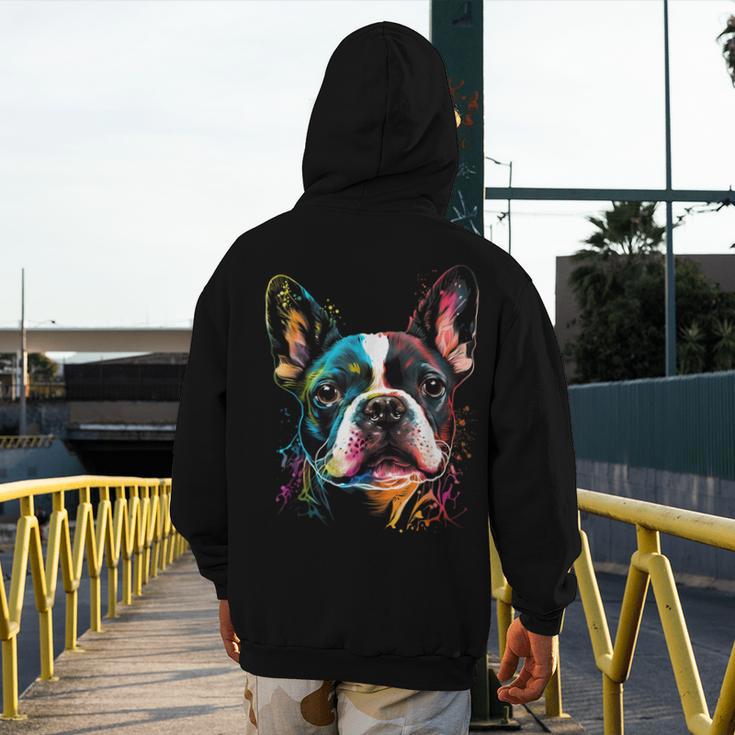 Cute Boston Terrier Puppy Dog Art Lover Unique Painting For Men Women Kids Men's Hoodie Back Print, funny design