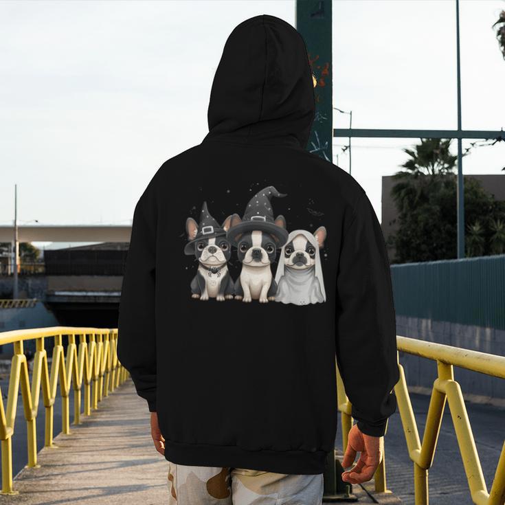 Cute Halloween Boston Terrier Dogs Witch Hat Ghost Dog For Men Women Kids Men's Hoodie Back Print, Boston Terrier Ghost Gifts, Boston Terrier Halloween Gifts, funny design