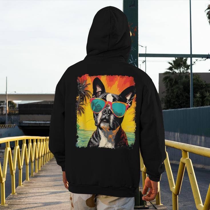Dog Boston Terrier Hawaiian Men's Hoodie Back Print, funny design