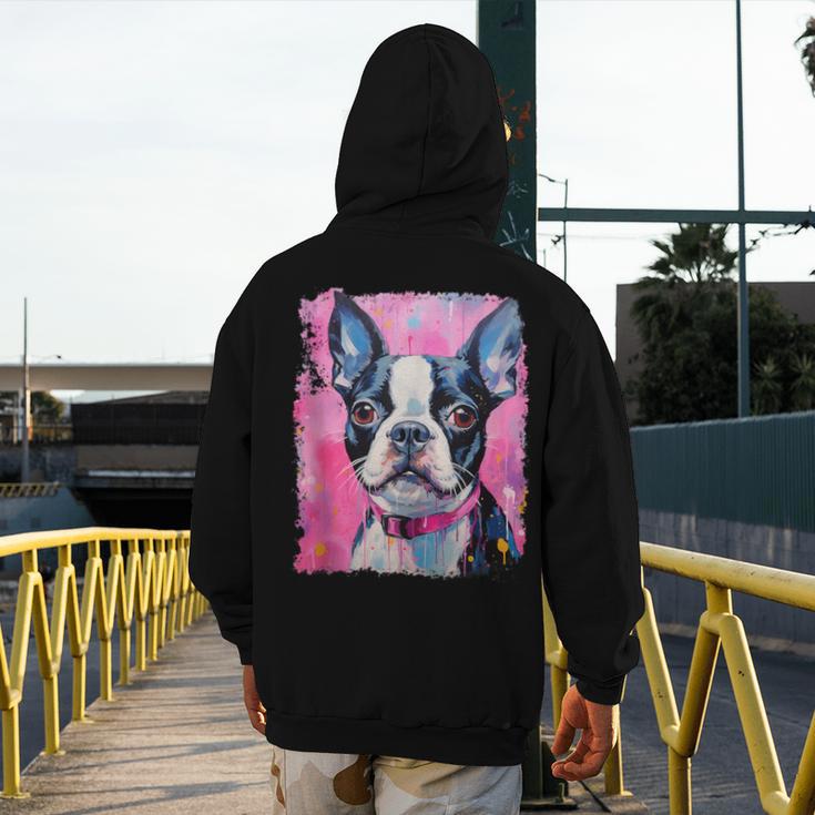 Dog Pink Boston Terrier Men's Hoodie Back Print, funny design
